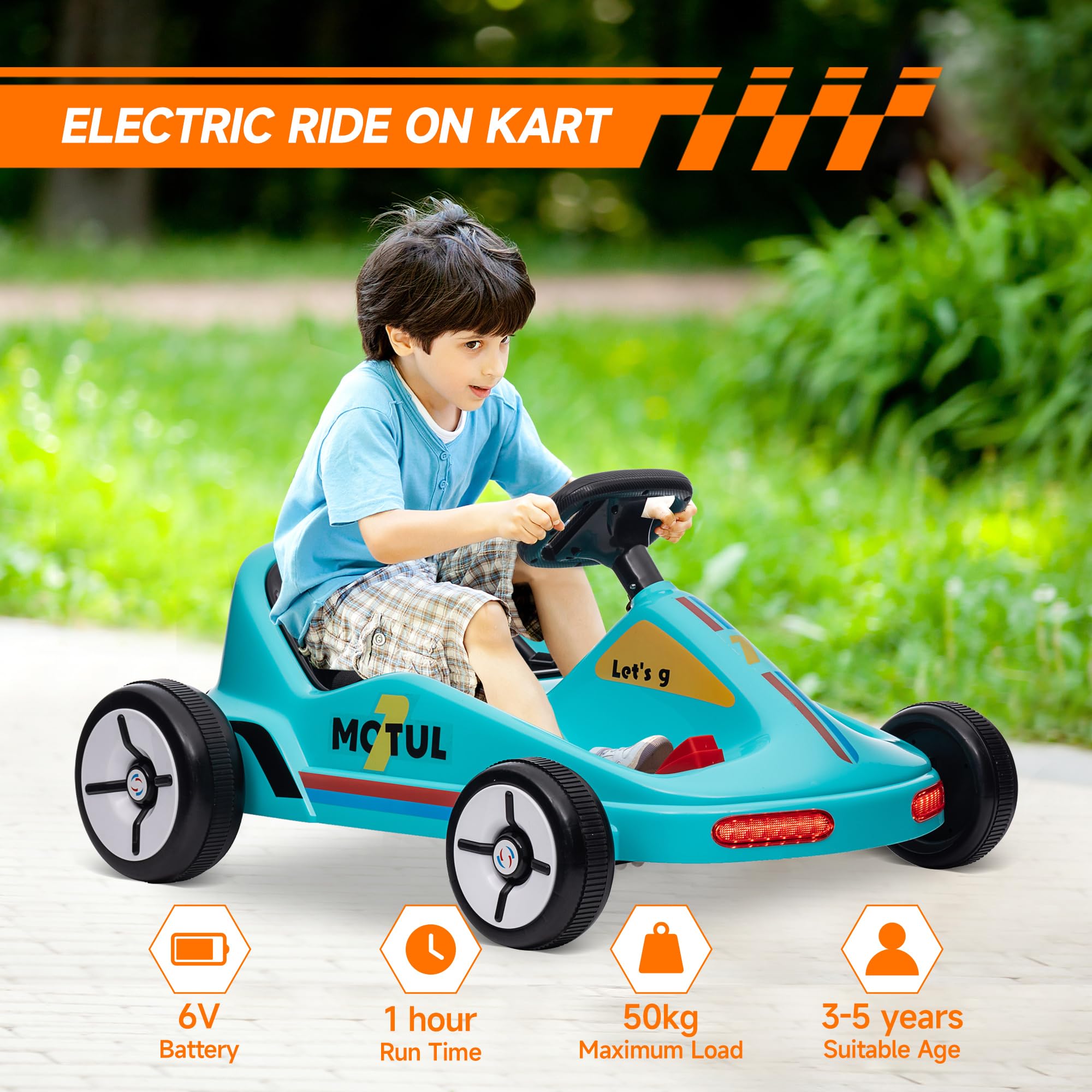 AIYAPLAY Electric Go Kart, 6V Battery Powered Kids Go Kart with Music, Light, Horn, Kids, Ride on Car for 3-5 Years, Yellow
