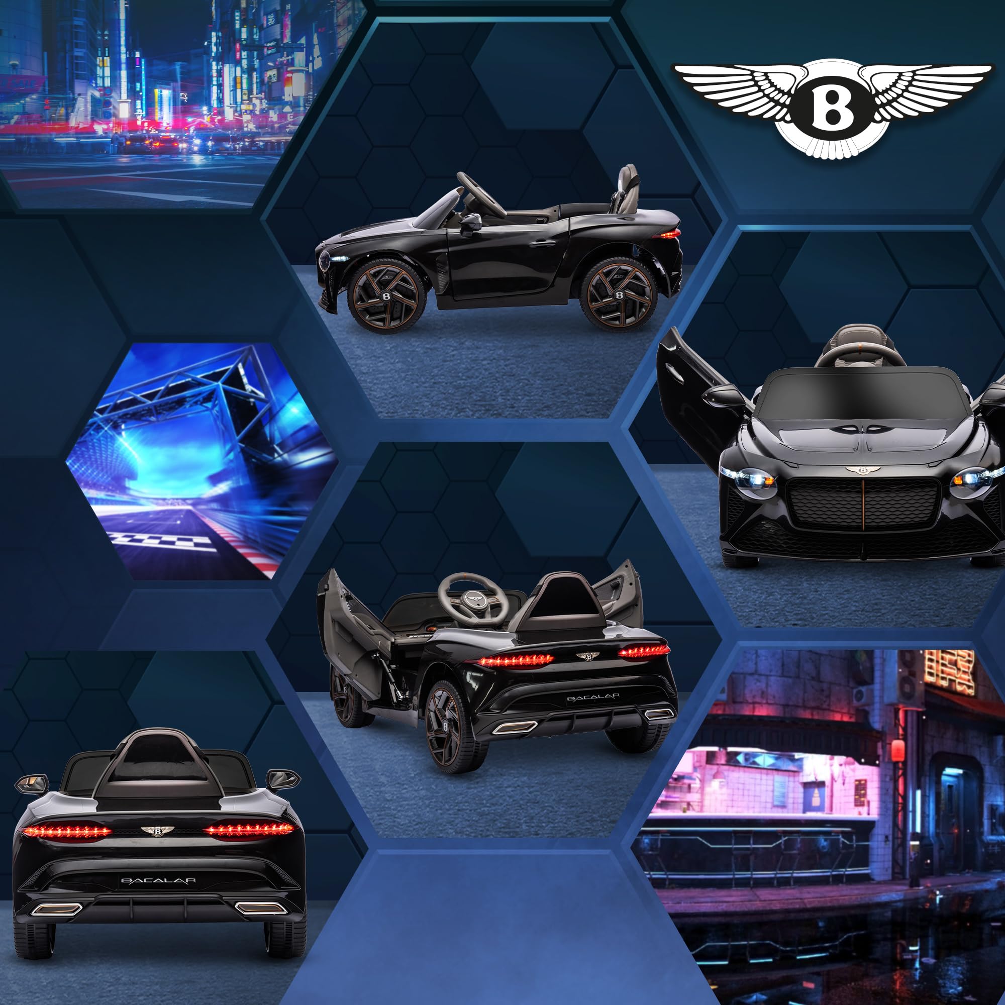 HOMCOM Bentley Bacalar Licensed, 12V Kids' Electric Ride-On with Remote Control, Battery Powered Electric Car for Kids with Suspension Wheels, Horn, Lights, for Ages 3-5 Years - Green