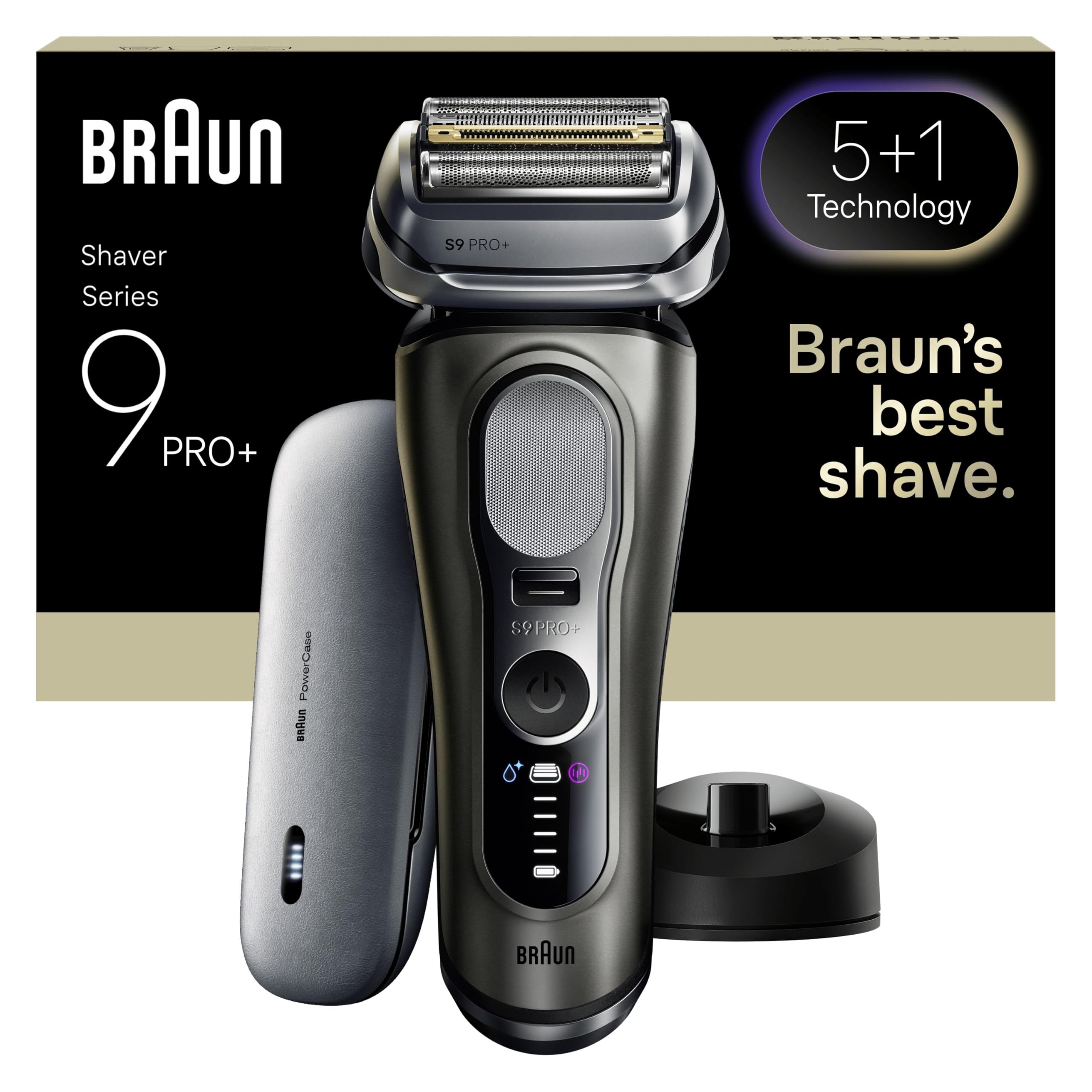 Braun Series 9 PRO+ Electric Shaver, 5+1 Ultra Thin Precision Blades, Pro SensoAdapt, Up to 60 min, Charging Stand, Wet & Dry Foil Razor for Men, 9610SI, Black