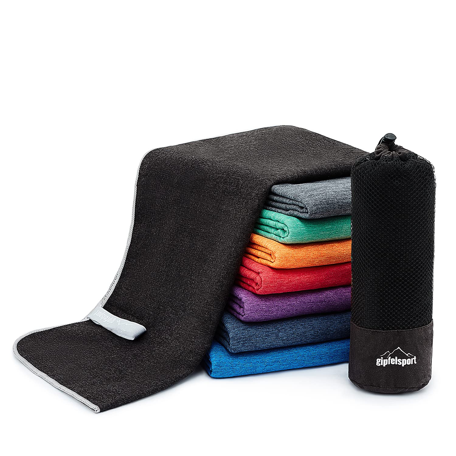 Microfibre Towel Set - for Sauna, Fitness, Sports, Beach Towel, Sports Towel, Anthracite Brush XL: 180 x 80 cm