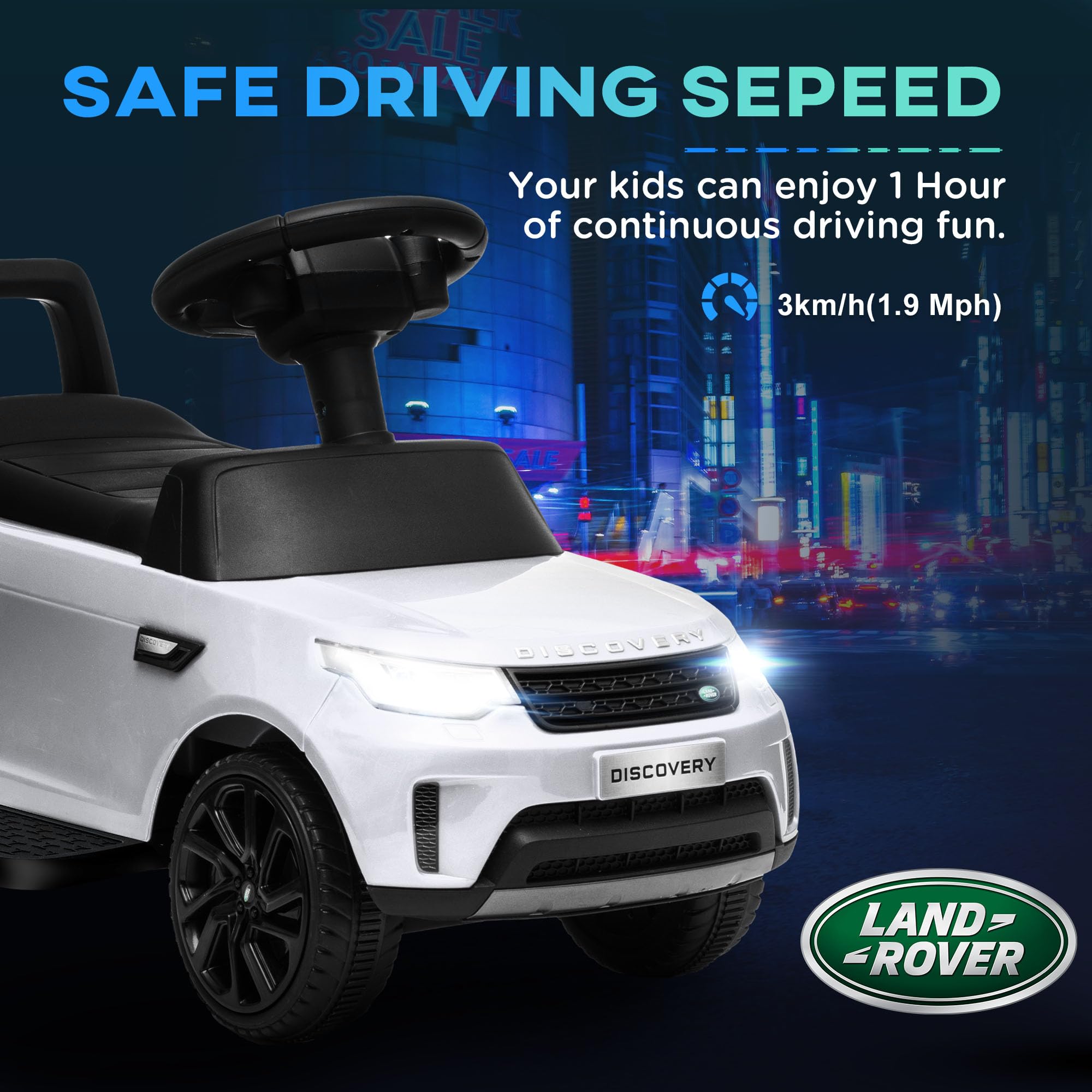 AIYAPLAY Land Rover Licensed 6V Kids Electric Ride On Car, 2-in-1 Sliding Car, Battery Powered Car with Headlights, Music, Horn, for 18-60 Months, White