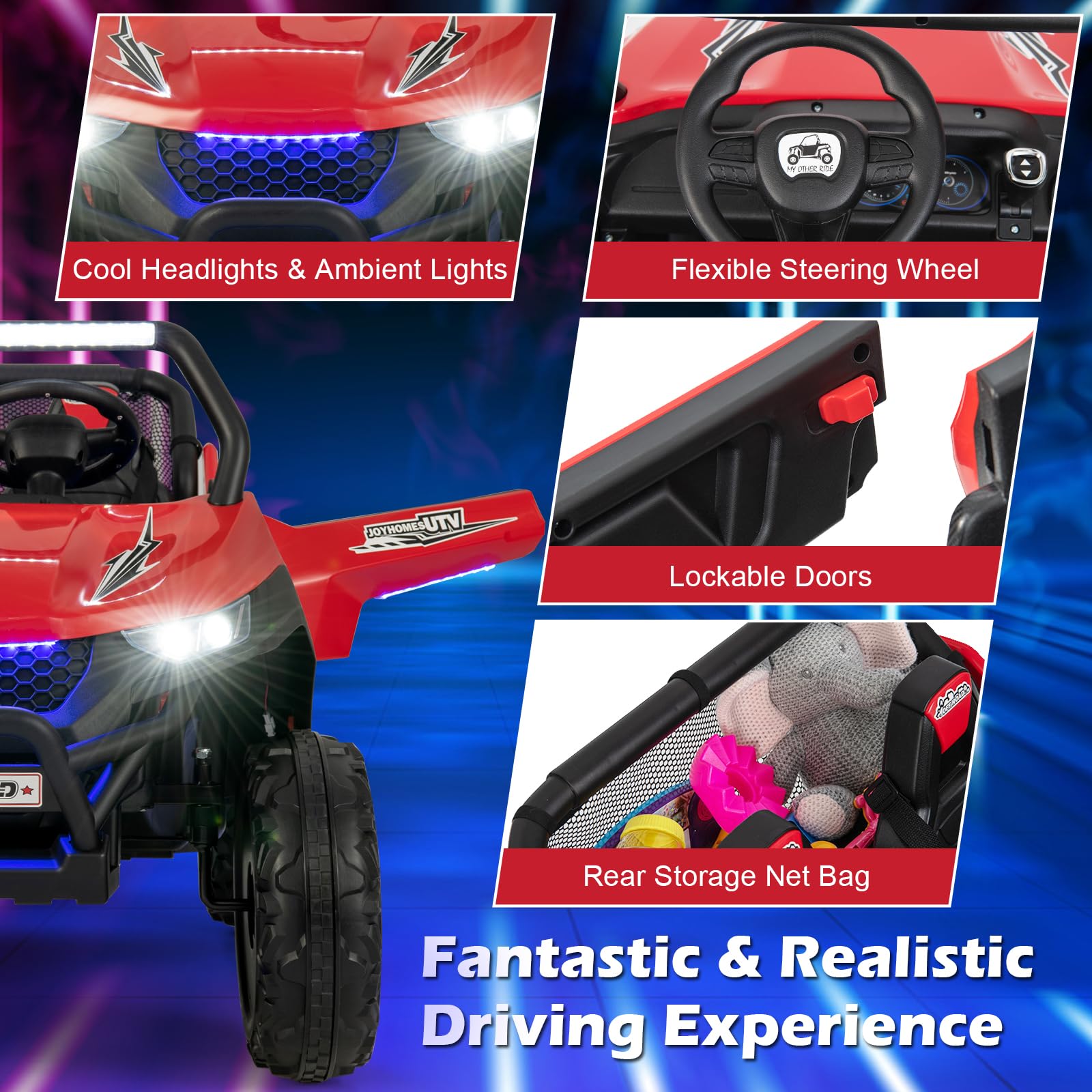 Kids Electric UTV, 2-Seater 12V Battery Powered Toy Car with Remote Control, Lights, Bluetooth, MP3, USB, FM, High/Low Speed & Suspension Spring, Children Ride on Car for 3-8 Years Old (Yellow)