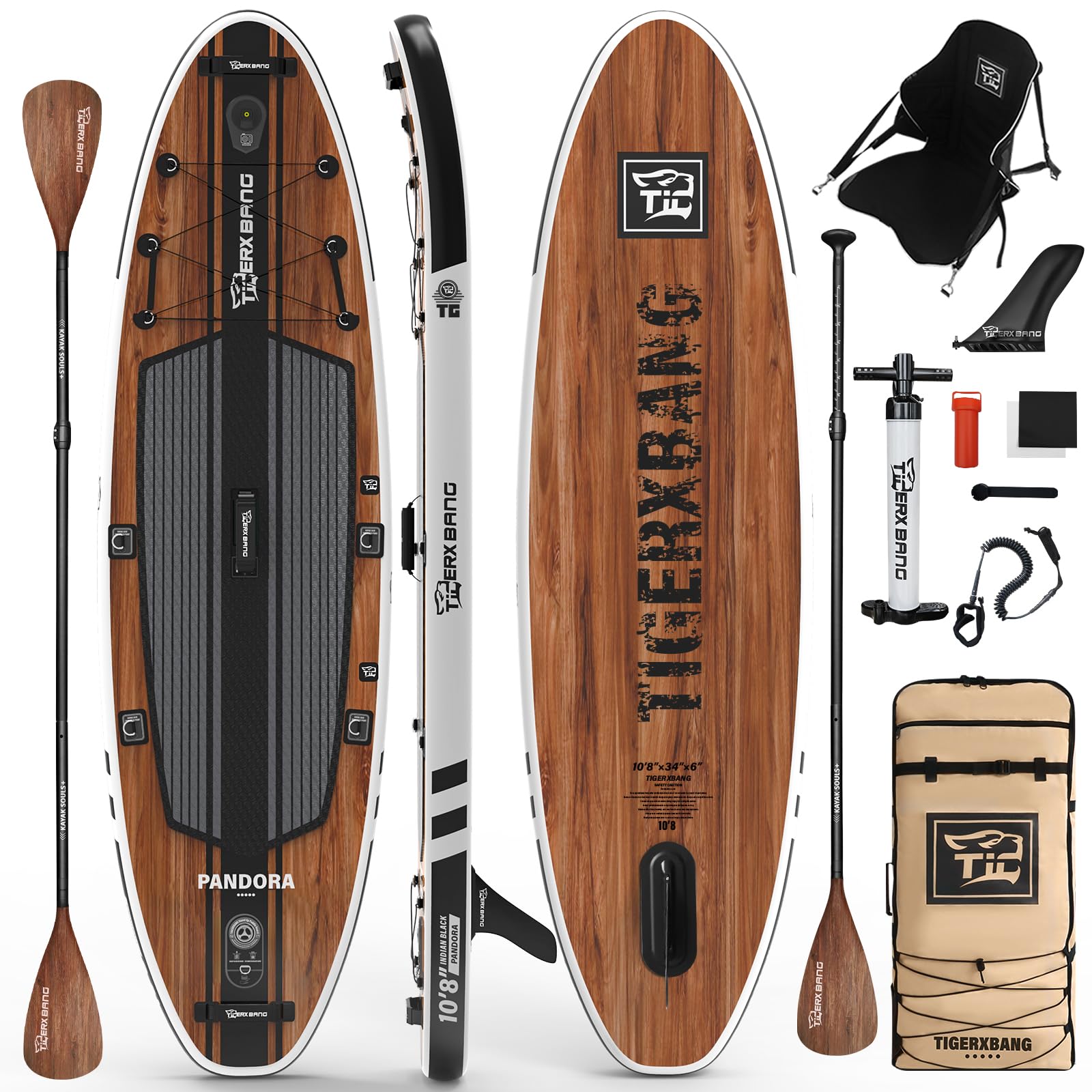 TIGERXBANG Paddle Board, 10.8' Stand Up Paddleboarding with Premium Complete Inflatable SUP Accessories, Extra Wide Paddleboards for Adults & Kids-Pandora Collection