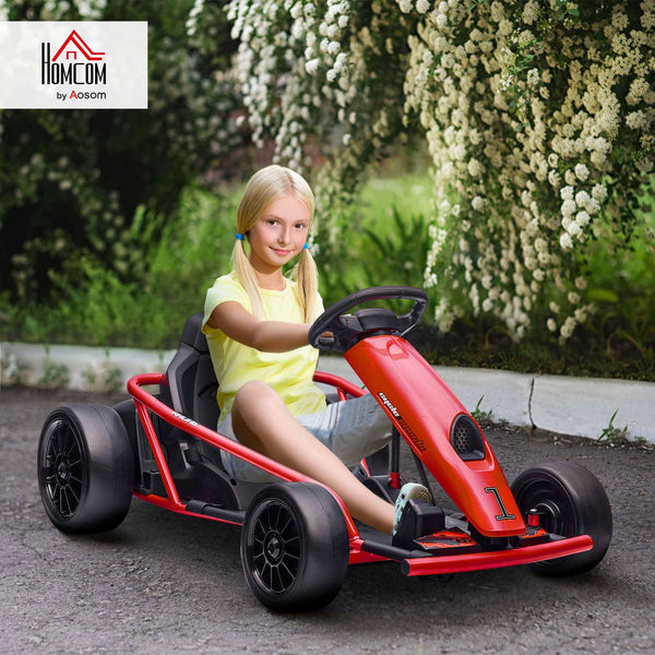 HOMCOM 24V Electric Go Kart for Kids, Ride-On Racing Go Kart with Slow Start, Music, Horn Honking and Safety Belt, for 8-12 Years Old, Blue