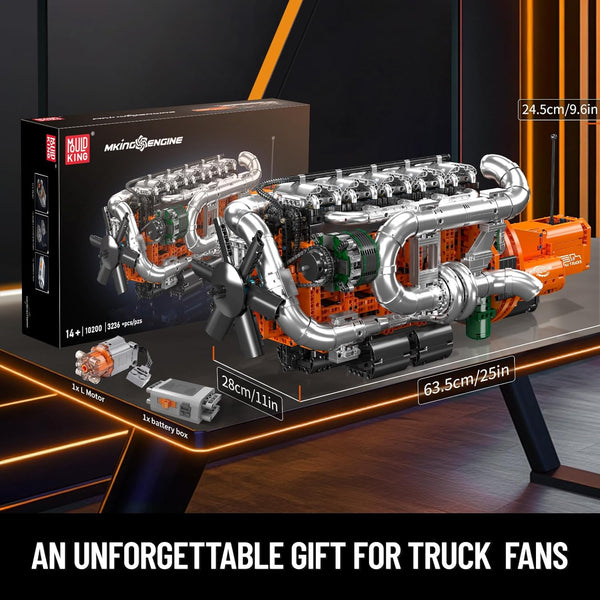 Mould King 10200 Truck Engine Building Blocks Toys Sets, MOC Engine Model with Battery Motor and Gearbox, Collectible Construction Kit Gift for Adults (3070+ Pieces)