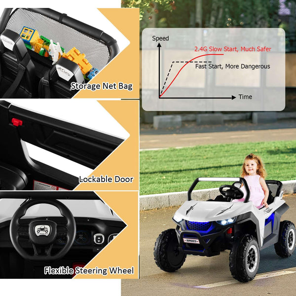 Kids Electric UTV, 2-Seater 12V Battery Powered Toy Car with Remote Control, Lights, Bluetooth, MP3, USB, FM, High/Low Speed & Suspension Spring, Children Ride on Car for 3-8 Years Old (Yellow)