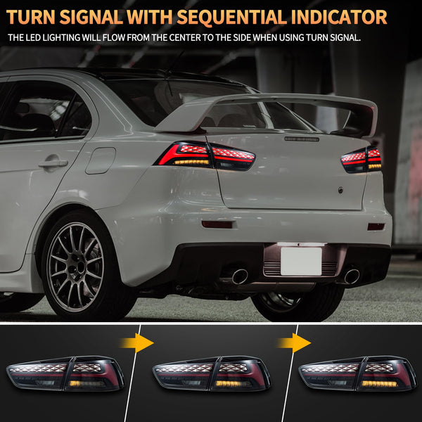 LED Rear Lights compatible with Lancer & EVO X 2008-2020 (Not Fit fortis/io), w/Amber Sequential indicator, Driver & Passenger Side - Red