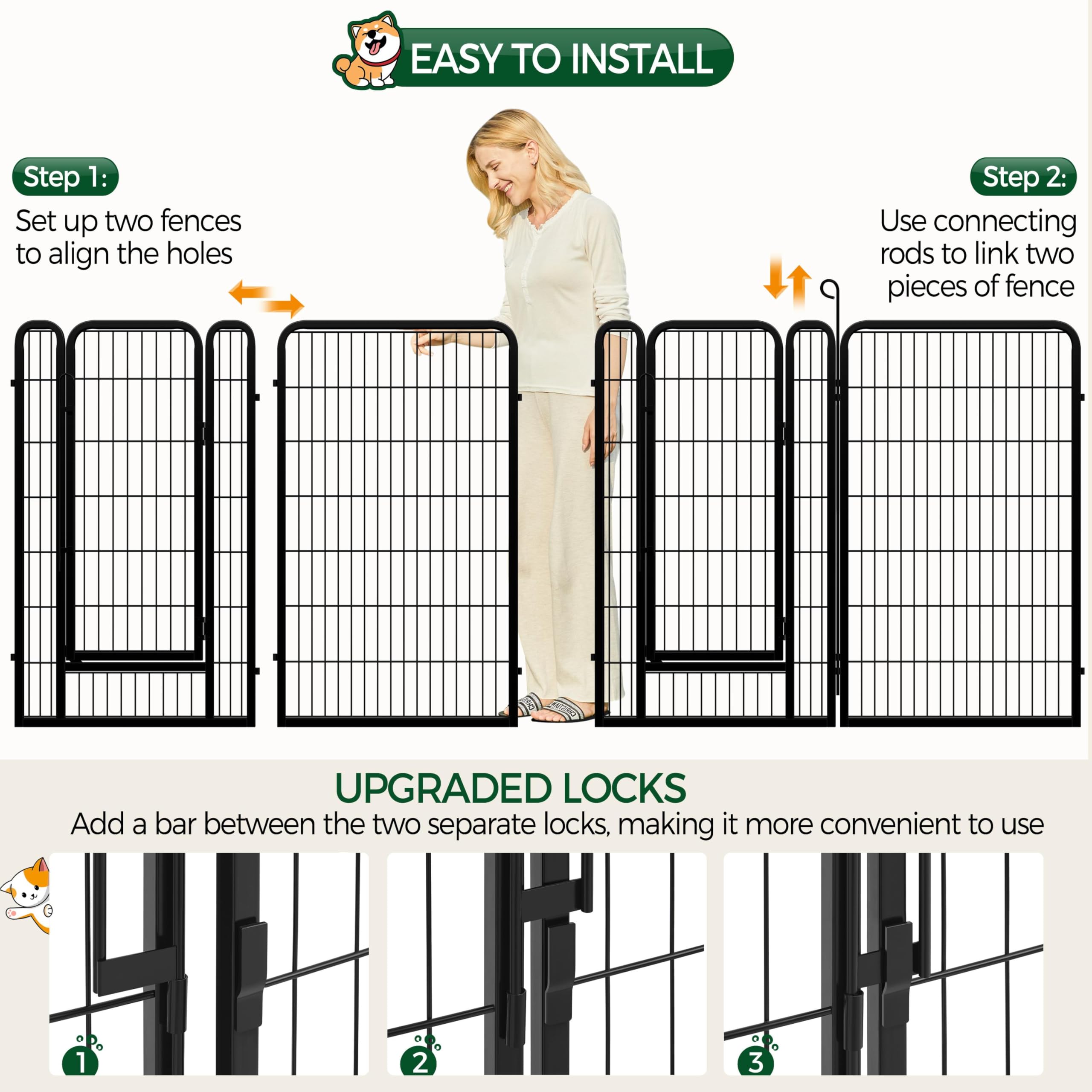 Yaheetech Lightweight Dog Playpen, 8 Panel 80cm Dog Fence Pet Exercise Pen Portable Puppy Play Pen Suitable for RV/Camping