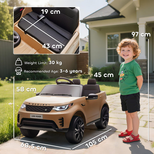 AIYAPLAY Land Rover Discovery Licensed 12V Electric Car for Kids, Ride on SUV with Remote Control, 4 Wheel Suspension System, Slow Start, LED Lights, Music, for 3-6 Years Old, Khaki