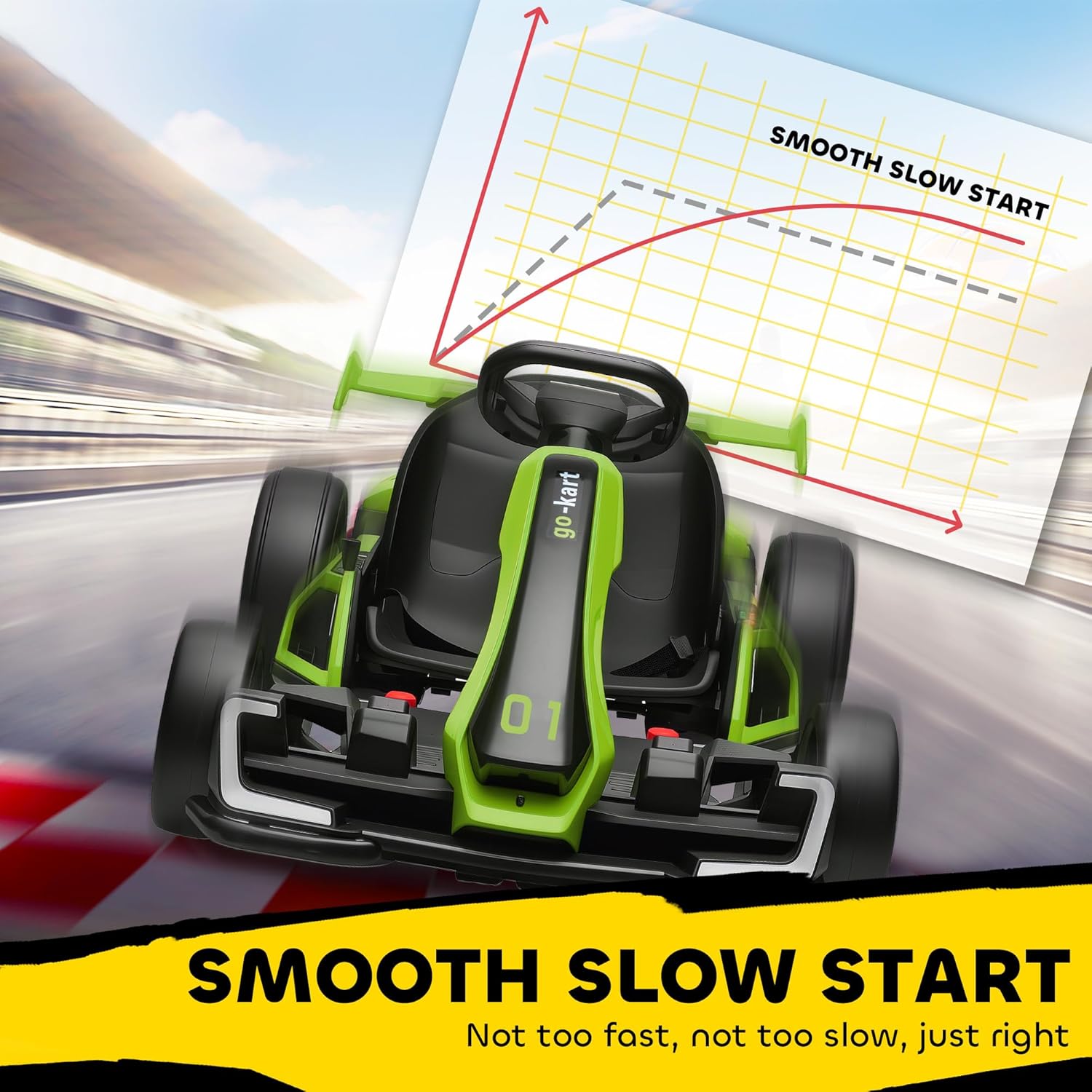 HOMCOM 24V Electric Go Kart for Kids, Ride On Racing Kart with Adjustable Seat, Battery Powered Drifting Ride On Car with Music, Light, Slow Start, Button Start, Horn, for 6-12 Years, Green