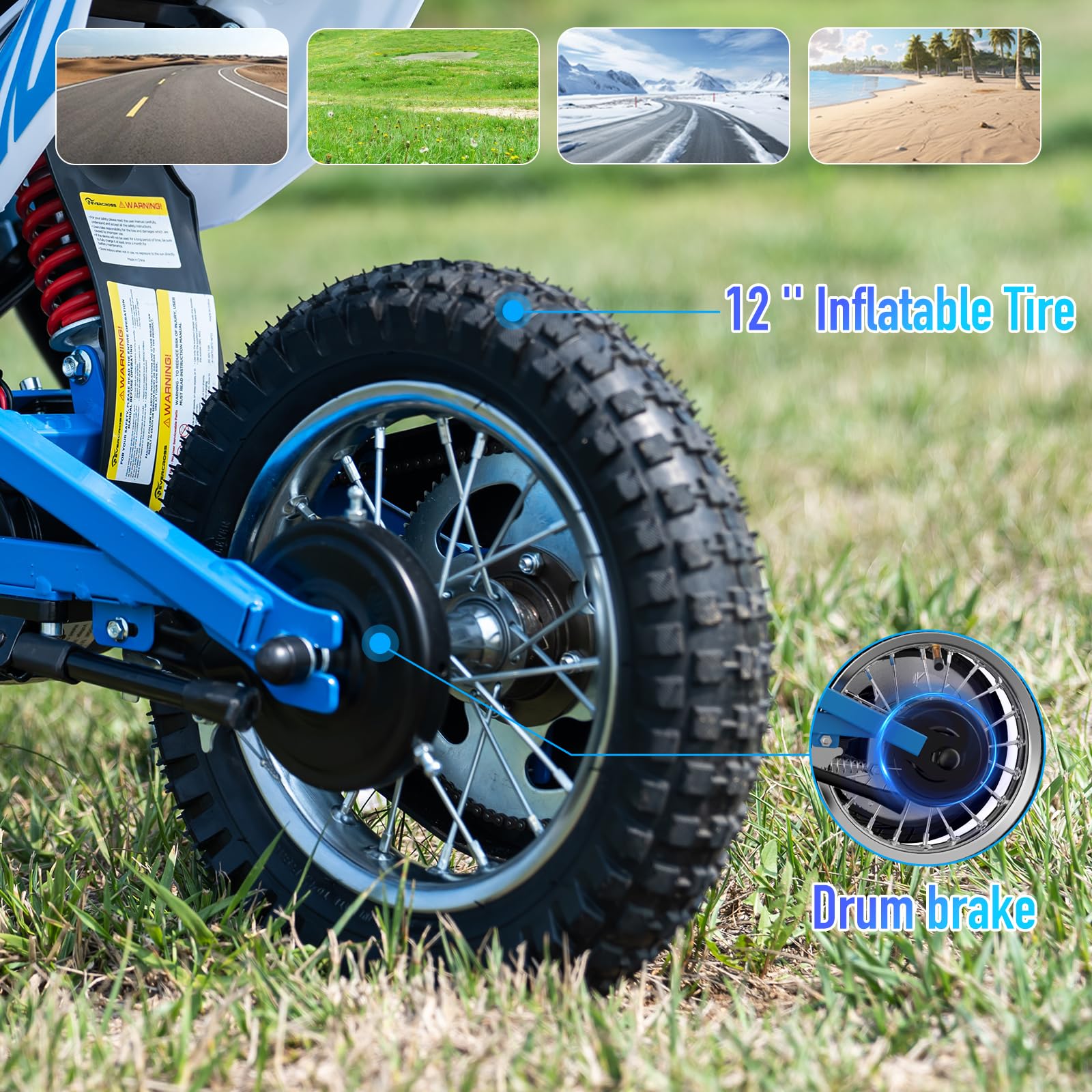 EVERCROSS EV12M PRO Kids Ride On Motorcycle, Electric Motorcycle with 300W Motor, 9.3Miles Long-Range, 12'' Pneumatic Tire, Bluetooth Music, Colorful Lights, Motor Cross for Ages 3-12 Children