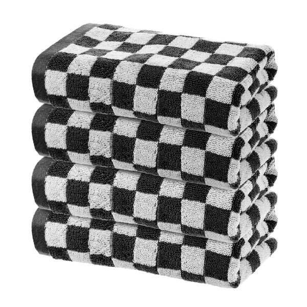 sourcing map 4 Pcs Bathroom Hand Towels Black/White Soft Absorbent Face Towels Cotton Wash Cloths 13 x 29 Inch Kitchen Hand Towels for Bathroom Gym