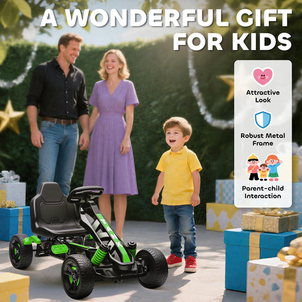 AIYAPLAY Pedal Go Kart, Ride on Racer with Freewheel System, Brake, Non-Slip EVA Wheels, Metal Frame, Go Kart for Kids Ages 3-6 Years, Pink