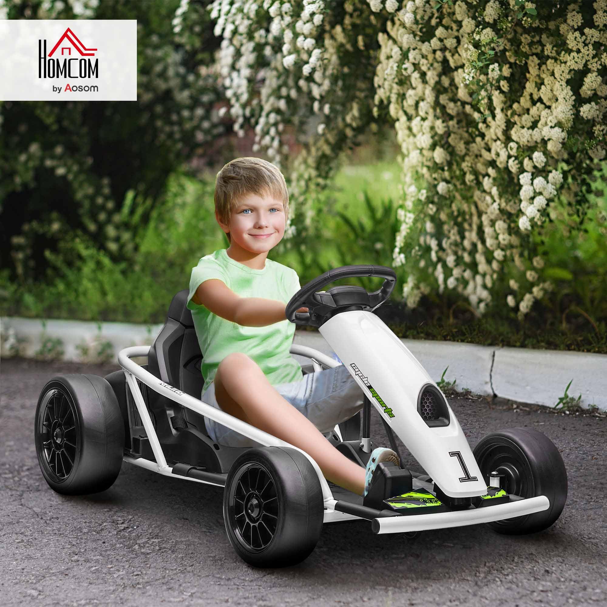 HOMCOM 24V Electric Go Kart for Kids, Ride-On Racing Go Kart with Slow Start, Music, Horn Honking and Safety Belt, for 8-12 Years Old, Blue