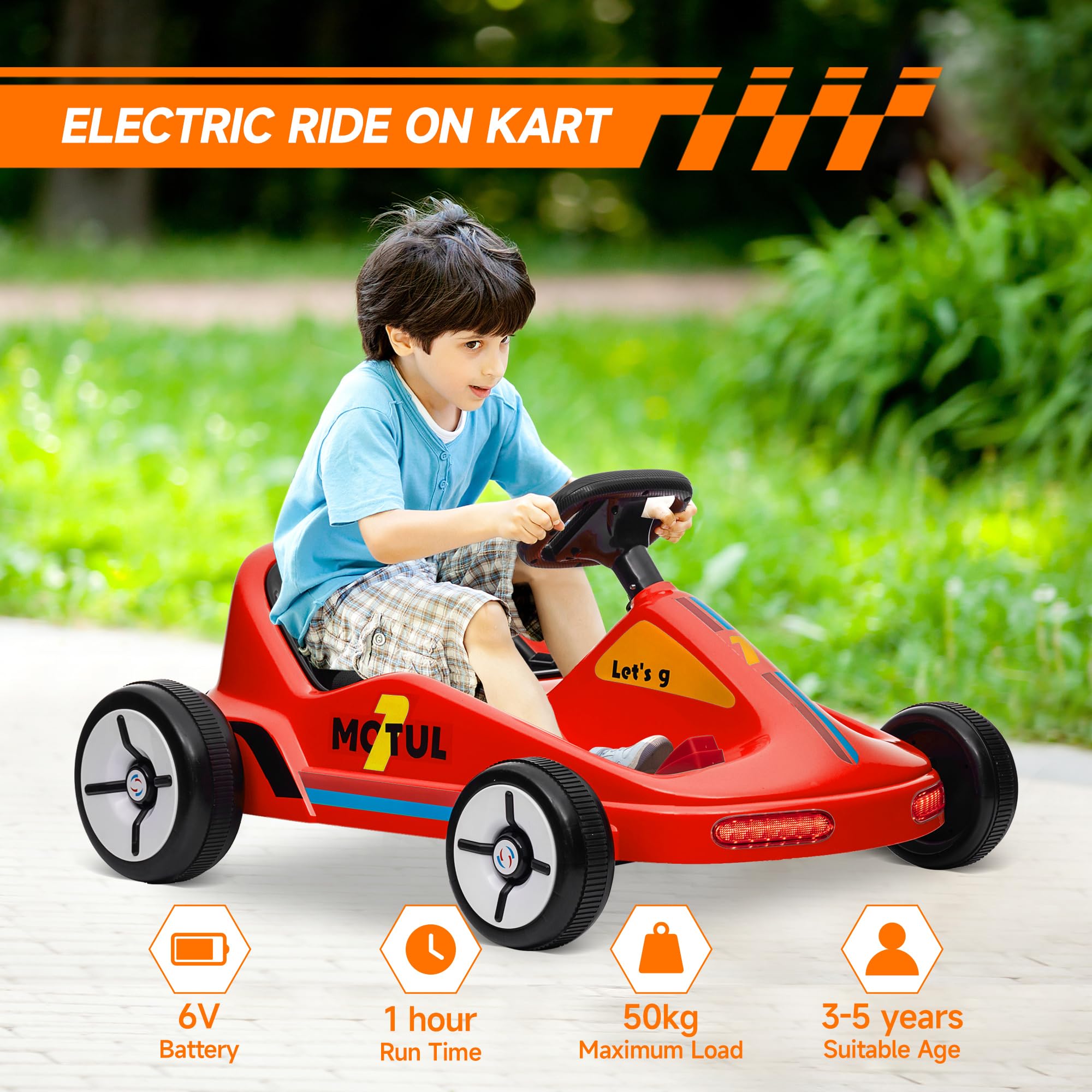 AIYAPLAY Electric Go Kart, 6V Battery Powered Kids Go Kart with Music, Light, Horn, Kids, Ride on Car for 3-5 Years, Yellow