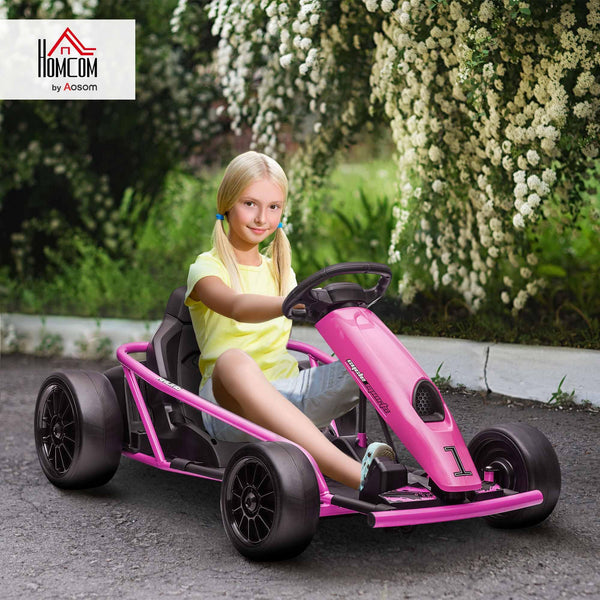 HOMCOM 24V Electric Go Kart for Kids, Ride-On Racing Go Kart with Slow Start, Music, Horn Honking and Safety Belt, for 8-12 Years Old, Blue