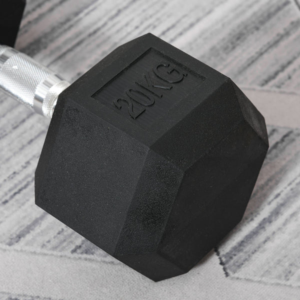 HOMCOM 12.5KG/15KG/17.5KG/20KG Single Rubber Hex Dumbbell Portable Hand Weights Dumbbell for Home Gym Workout Fitness