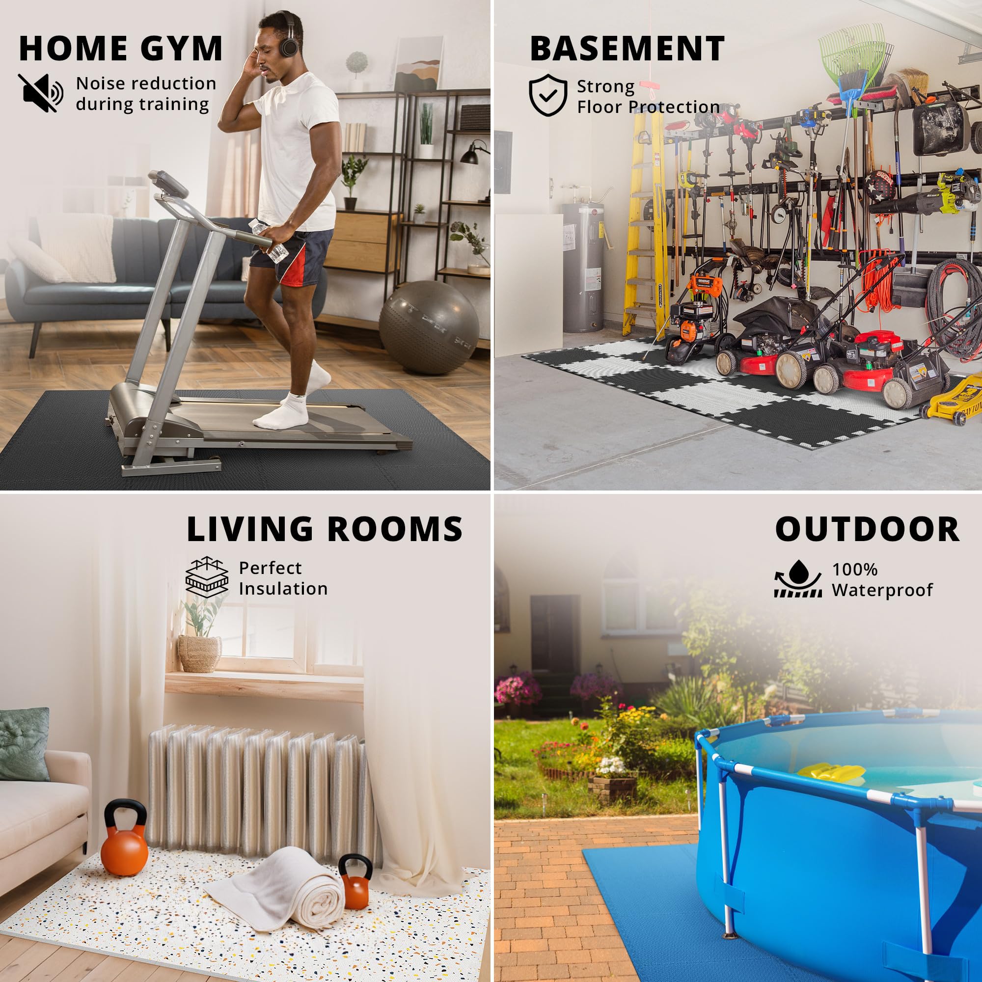 Interlocking Soft Foam Floor Mat - 18 Pieces Protective Gym Flooring Set, Exercise Mats EVA Puzzle Rubber Tiles, Ground Surface Protection Workout Underlay Matting Sports Pool Home Fitness Garage