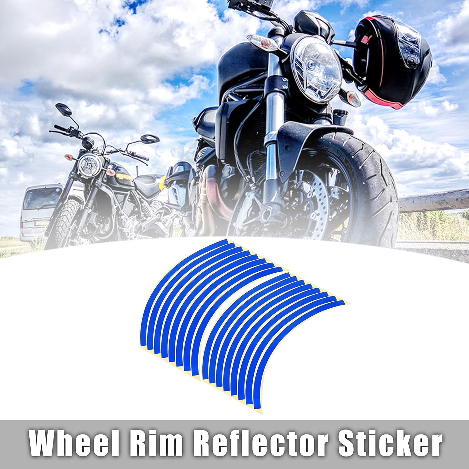 X AUTOHAUX 16pcs Fit 12" Wheel Motorcycle Car Wheel Rim Sticker Strips Blue