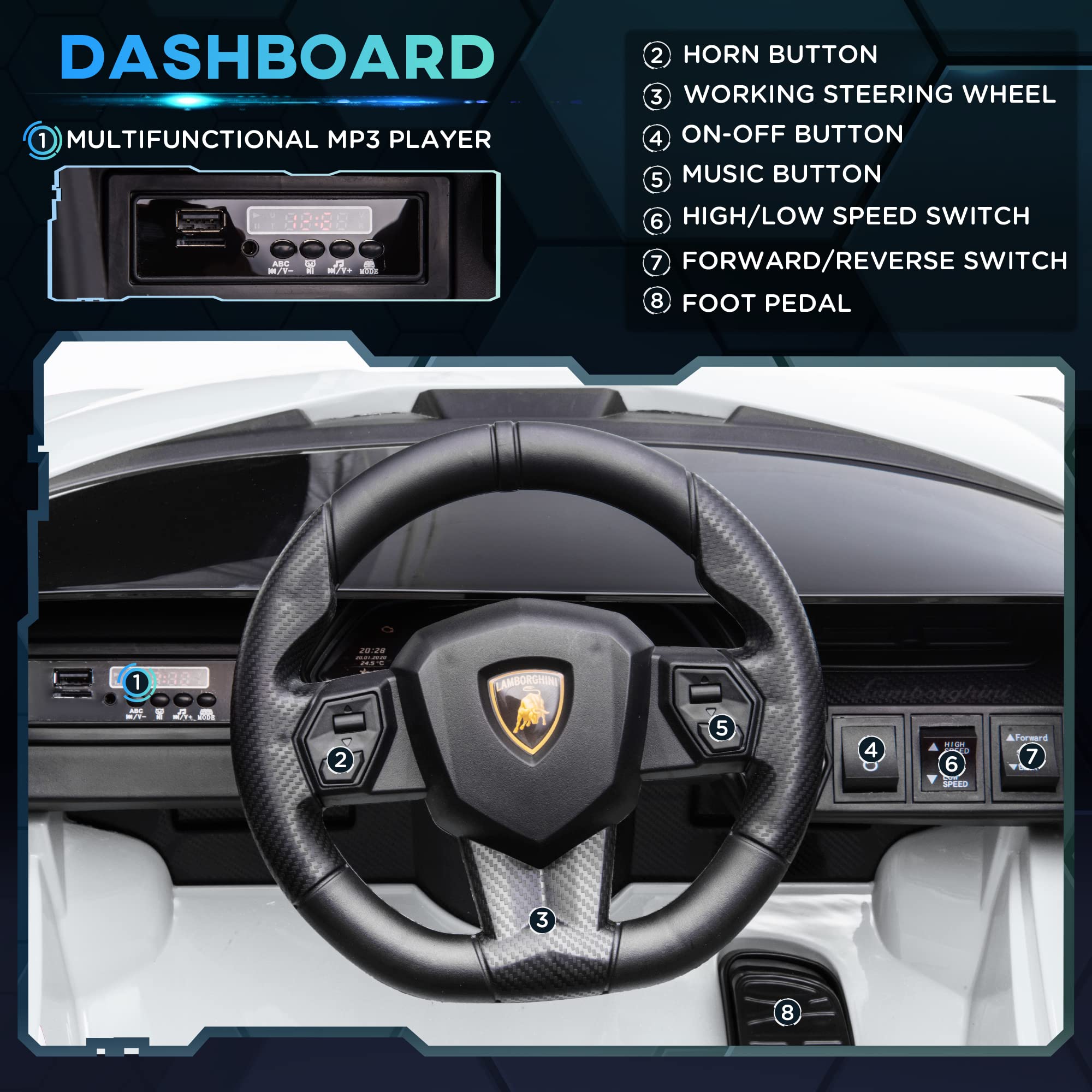 HOMCOM Lamborghini Sian Licensed 12V Kids Electric Ride On Car 2 Motors Toy Car with Remote Control Music Lights MP3 for 3-5 Years Green