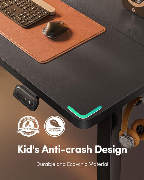 FEZIBO Height Adjustable Electric Standing Desk, 120 * 60 cm Stand up Table, Sit Stand Home Office Desk with Splice Board, White Frame/Maple Top