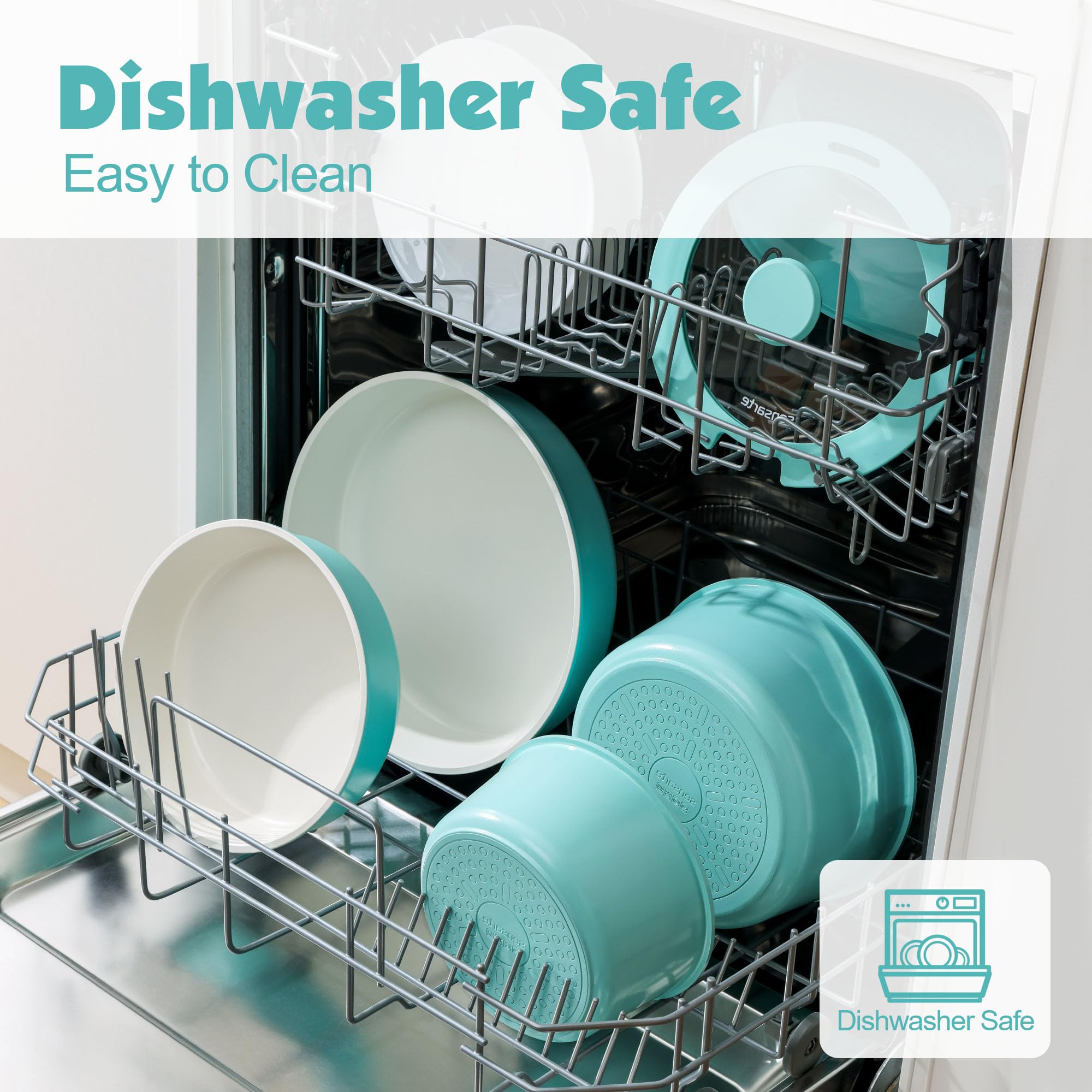 SENSARTE 17 Piece Pots and Pans Set, Nonstick Detachable Handle Cookware, Induction Kitchen Cookware Set with Removable Handle, Healthy Non Stick RV Cookware, Oven Safe (Black)