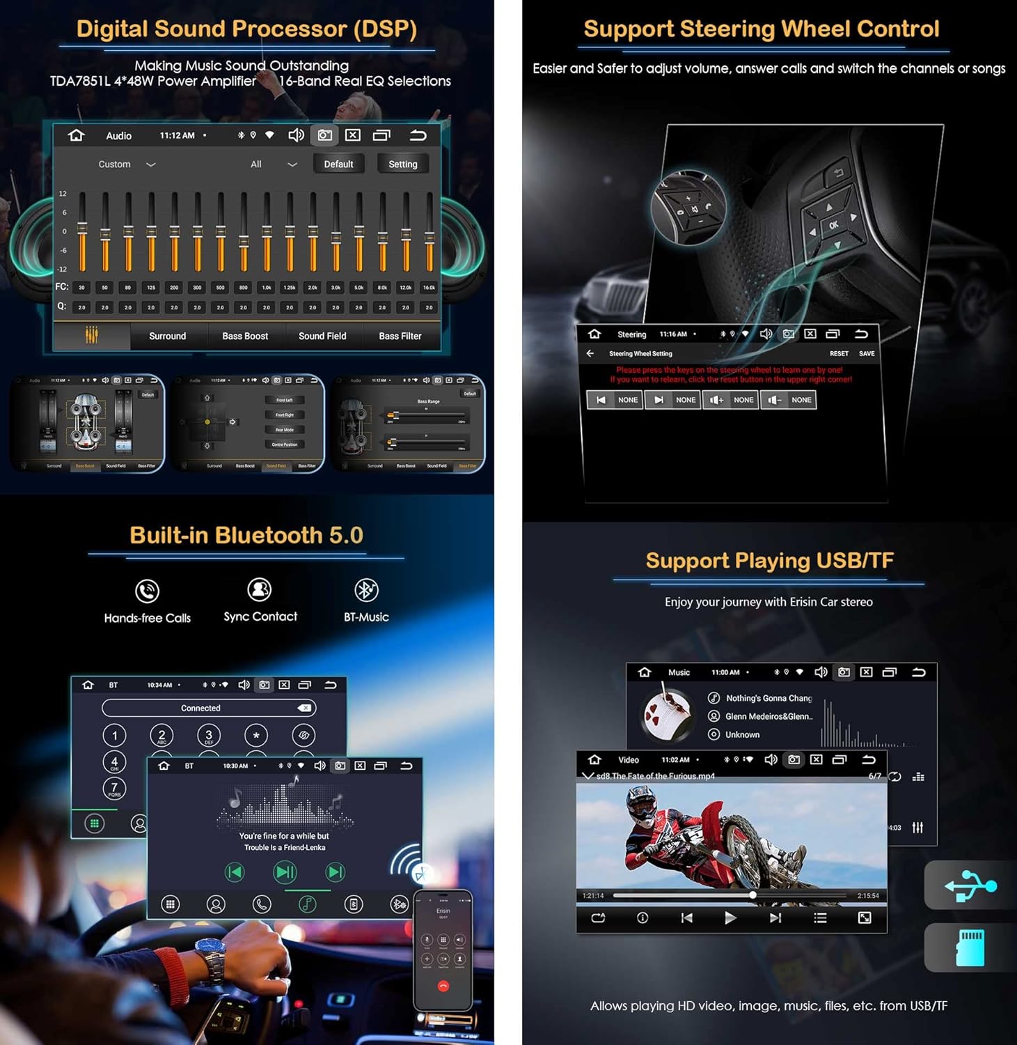 8-Core 4GB RAM 64GB ROM Double Din Android 12 Car Stereo Sat Nav Head Unit Wireless CarPlay Wired Android Auto DAB+ Car Radio Bluetooth DSP WIFI 4G GPS OBD2 TPMS DVR USB RDS