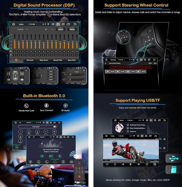 8-Core 4GB RAM 64GB ROM Double Din Android 12 Car Stereo Sat Nav Head Unit Wireless CarPlay Wired Android Auto DAB+ Car Radio Bluetooth DSP WIFI 4G GPS OBD2 TPMS DVR USB RDS