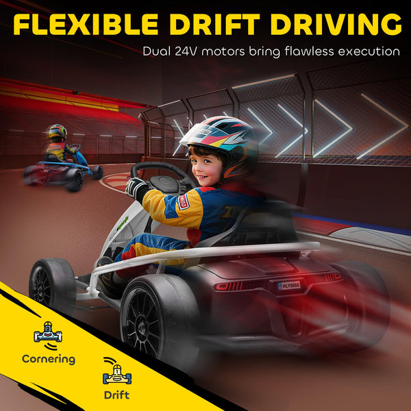 HOMCOM 24V Electric Go Kart for Kids, Ride-On Racing Go Kart with Slow Start, Music, Horn Honking and Safety Belt, for 8-12 Years Old, Blue