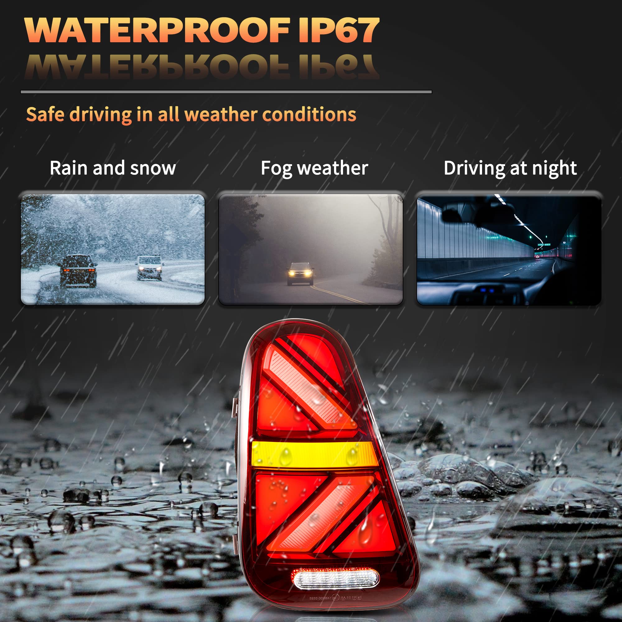 VLAND LED Rear Lights Compatible with Mini Cooper R50 R52 R53 2001-2006 1st Gen Hatch/Convertible, Union Jack Tail Lights w/Startup Dynamic Display & Sequential Indicator, 1 Set (Red)