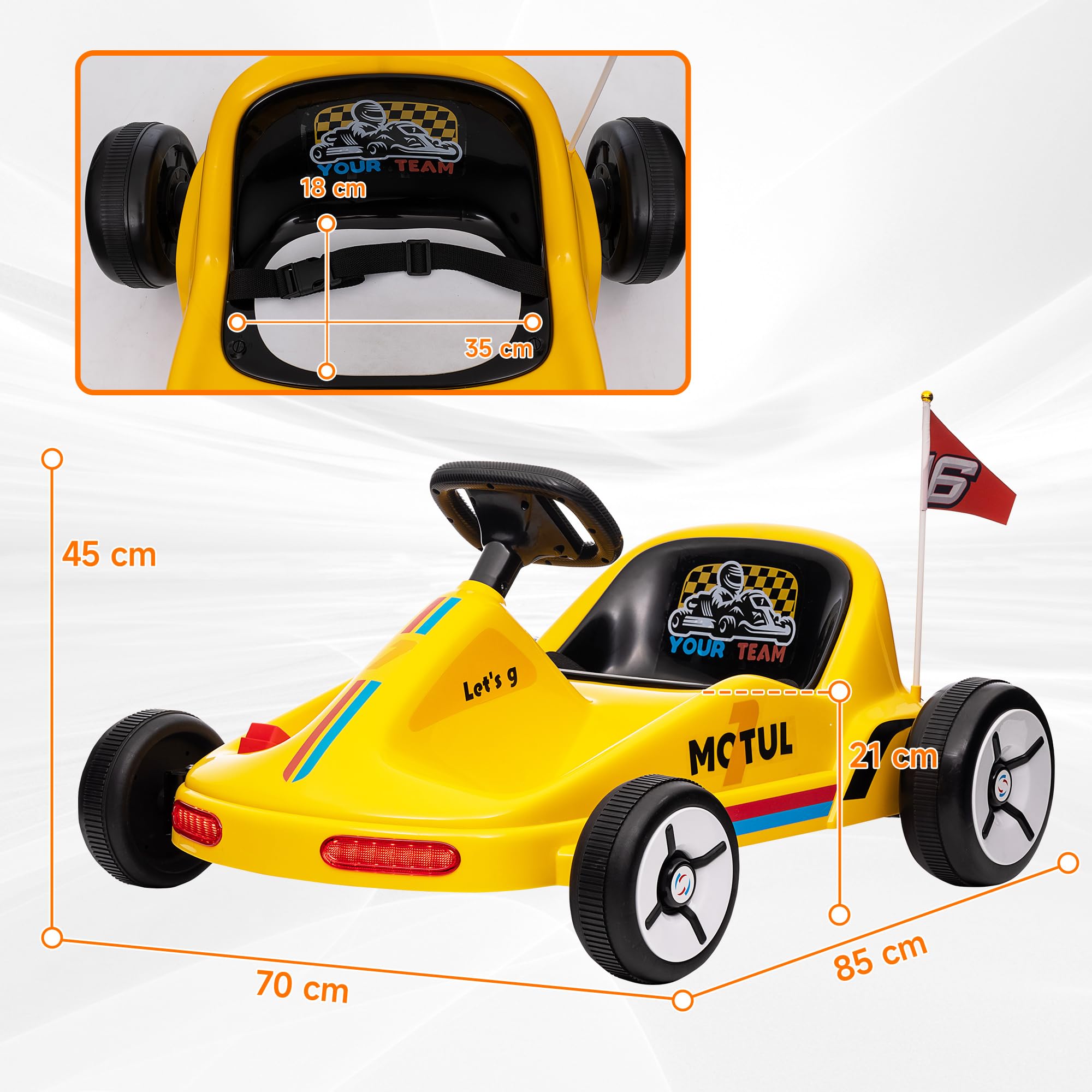 AIYAPLAY Electric Go Kart, 6V Battery Powered Kids Go Kart with Music, Light, Horn, Kids, Ride on Car for 3-5 Years, Yellow