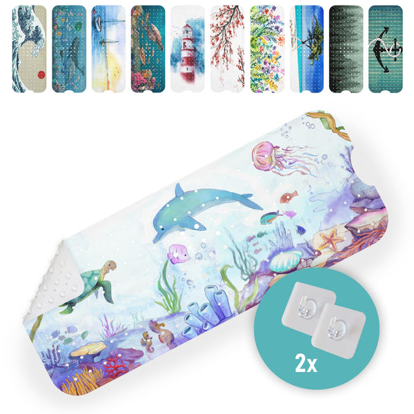 arteneur? - Bath Mat 100 x 40 cm Watercolour Ocean | Bath Mat Non-Slip | Includes Hanging | Mould Resistant | Machine Washable | BPA Free | Non-Slip