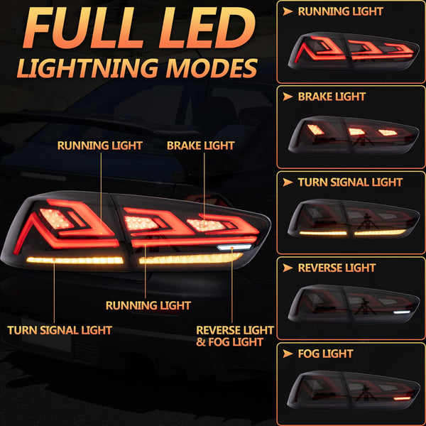 LED Rear Lights compatible with Lancer & EVO X 2008-2020 (Not Fit fortis/io), w/Amber Sequential indicator, Driver & Passenger Side - Red