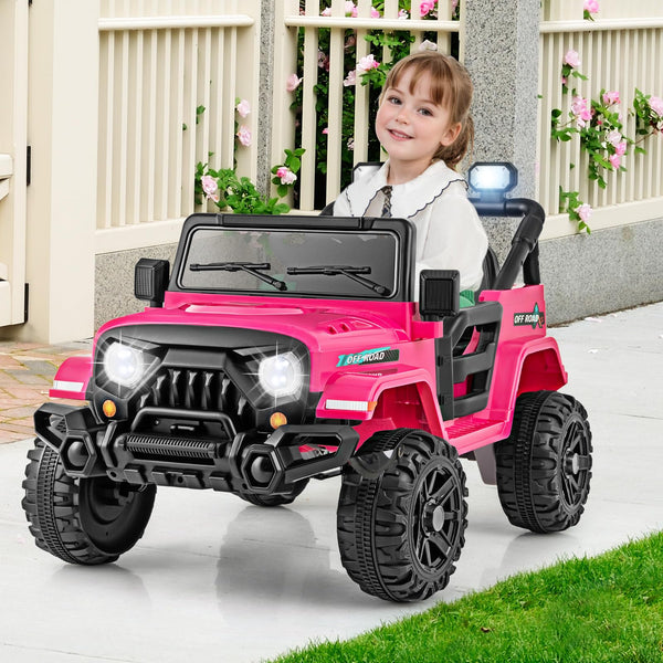 COSTWAY 12V Kids Ride on Car, 2 Motors Electric Off Road Truck with Remote Control, LED Lights, Music, Horn & Wireless Connection, Battery Powered Ride on Toy for Boys Girls (Black)