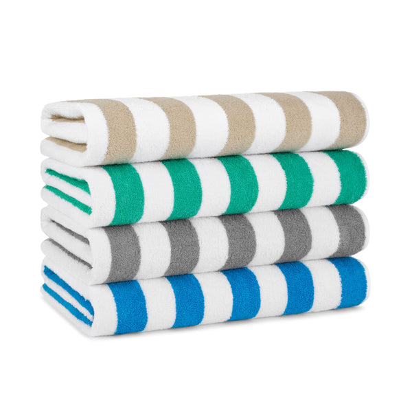 Arkwright Oversized Striped Beach Towels - (Pack of 4) Absorbent, Quick Drying, Ringspun Cotton Bulk Pool Towel, Perfect for Gym, Bath, and Spa, 30 x