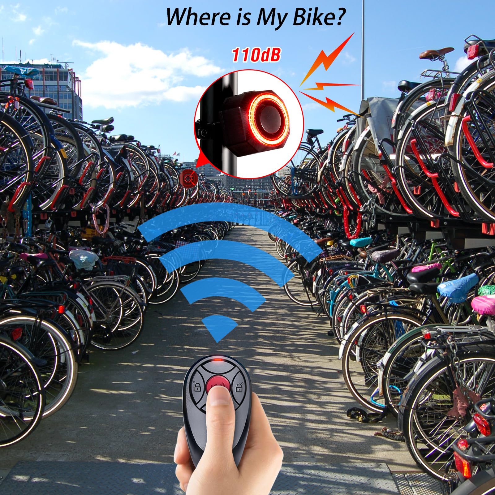 2 X Anti-Theft Bike Alarm with Remote, Waterproof Bicycle Vibration Alarm with Tail Light Brake Light for e-Bike Motorbike Electric Tricycle Scooter Motorcycle, Super Loud 110dB, 7 Level Sensitivity