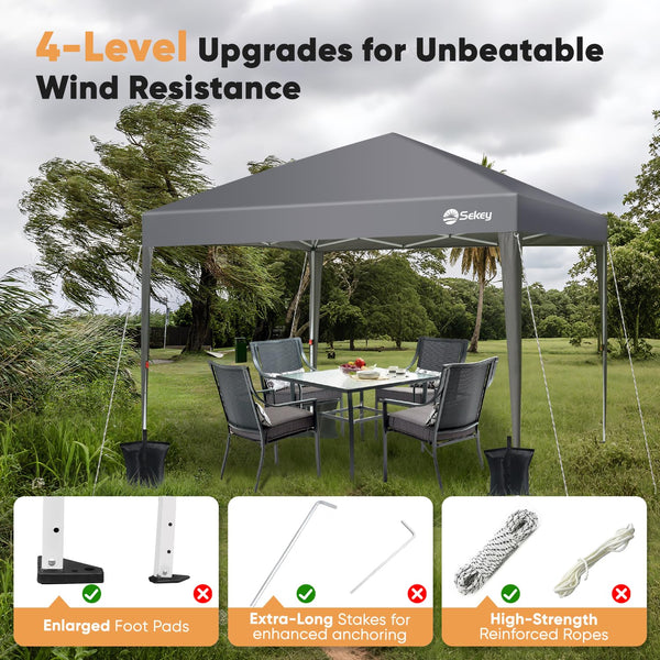 Sekey One-Touch Pop Up Gazebo with Sides 3m x 3m, Heavy Duty Gazebo with 4 Pack Gazebo Weights Bags, Instant Setup, Waterproof 1000mm (Grau, 3m x 3m without Sides)