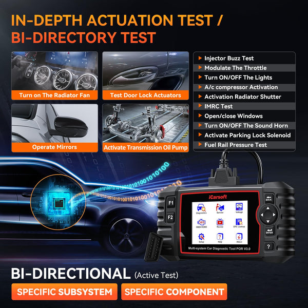 iCarsoft POR V3.0 Scanner for Porsche, 27 Reset Services OBD2 Scanner Code Reader, OIL/BLD/EPB/SAS/BMS/ETC/INJ/DP-F/TPMS Reset, 4-in-1 Graph Data, Bi-Directional Test, Lifetime Free Update