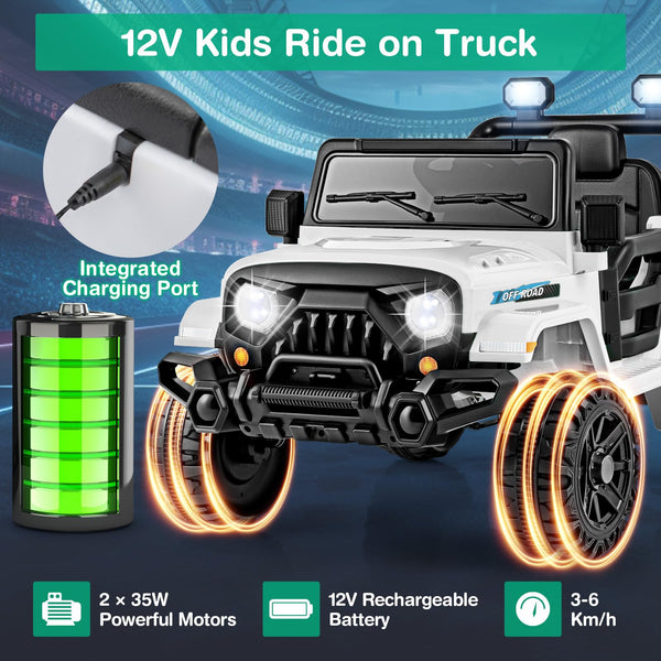 COSTWAY 12V Kids Ride on Car, 2 Motors Electric Off Road Truck with Remote Control, LED Lights, Music, Horn & Wireless Connection, Battery Powered Ride on Toy for Boys Girls (Black)