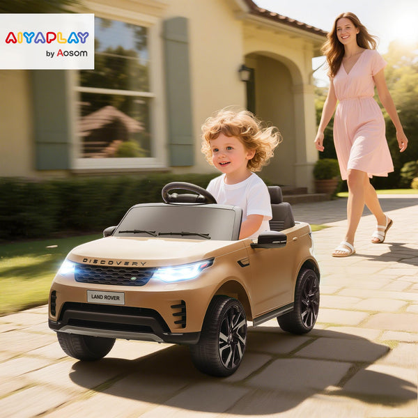 AIYAPLAY Land Rover Discovery Licensed 12V Electric Car for Kids, Ride on SUV with Remote Control, 4 Wheel Suspension System, Slow Start, LED Lights, Music, for 3-6 Years Old, Khaki