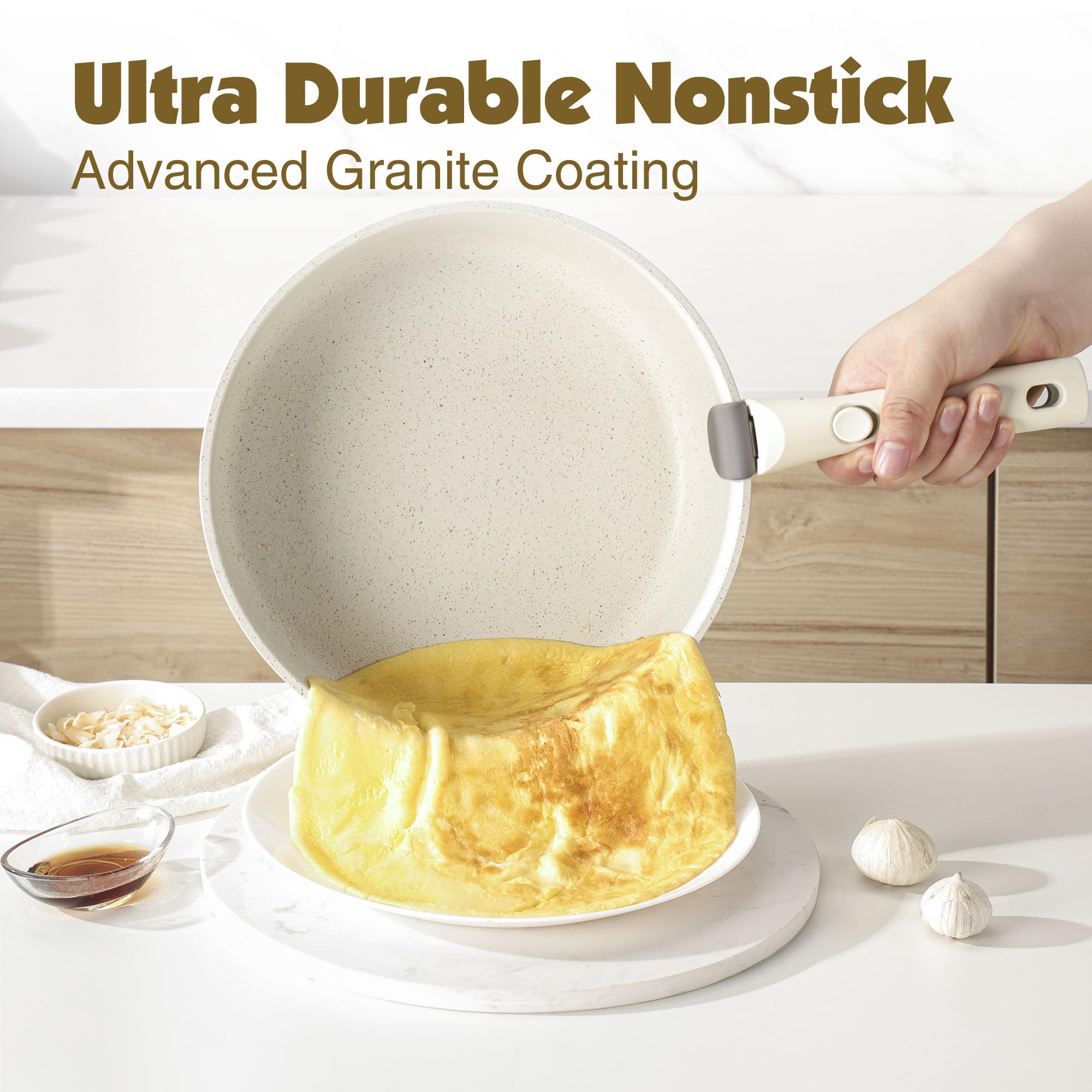 SENSARTE 17 Piece Pots and Pans Set, Nonstick Detachable Handle Cookware, Induction Kitchen Cookware Set with Removable Handle, Healthy Non Stick RV Cookware, Oven Safe (Black)