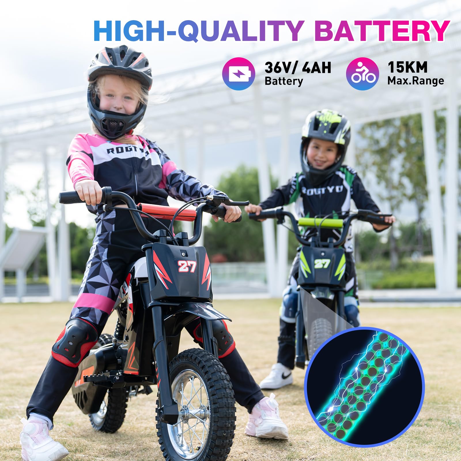 RCB R9X Electric Motorcycle Kids, 12 inch Pneumatic Tires, Ride On Electric Motorcycle with Powerful Motor, 3 Speed Modes 8/12/25KMH, Range 15KM, Moto Crossbike Kids from 3-12years