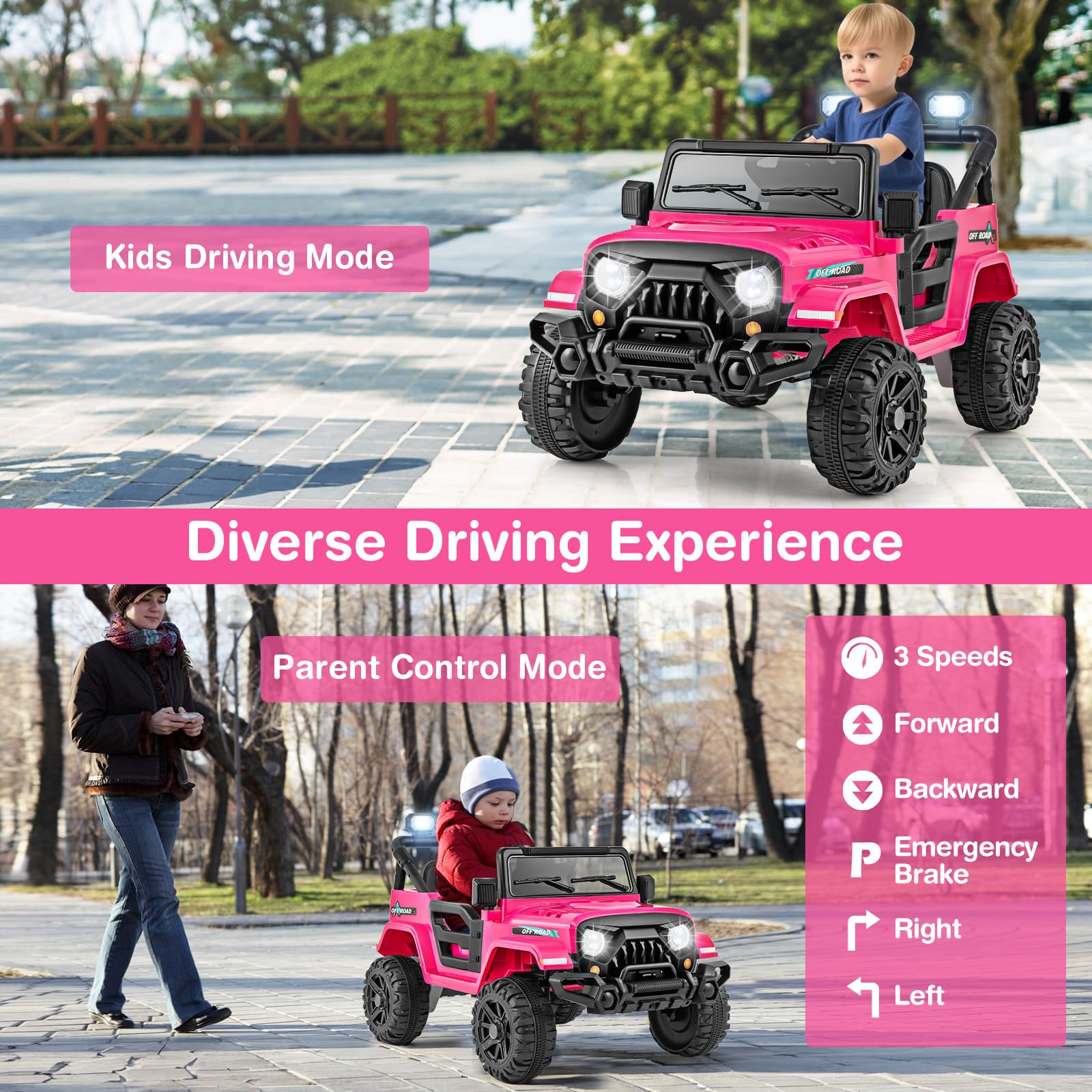 COSTWAY 12V Kids Ride on Car, 2 Motors Electric Off Road Truck with Remote Control, LED Lights, Music, Horn & Wireless Connection, Battery Powered Ride on Toy for Boys Girls (Black)