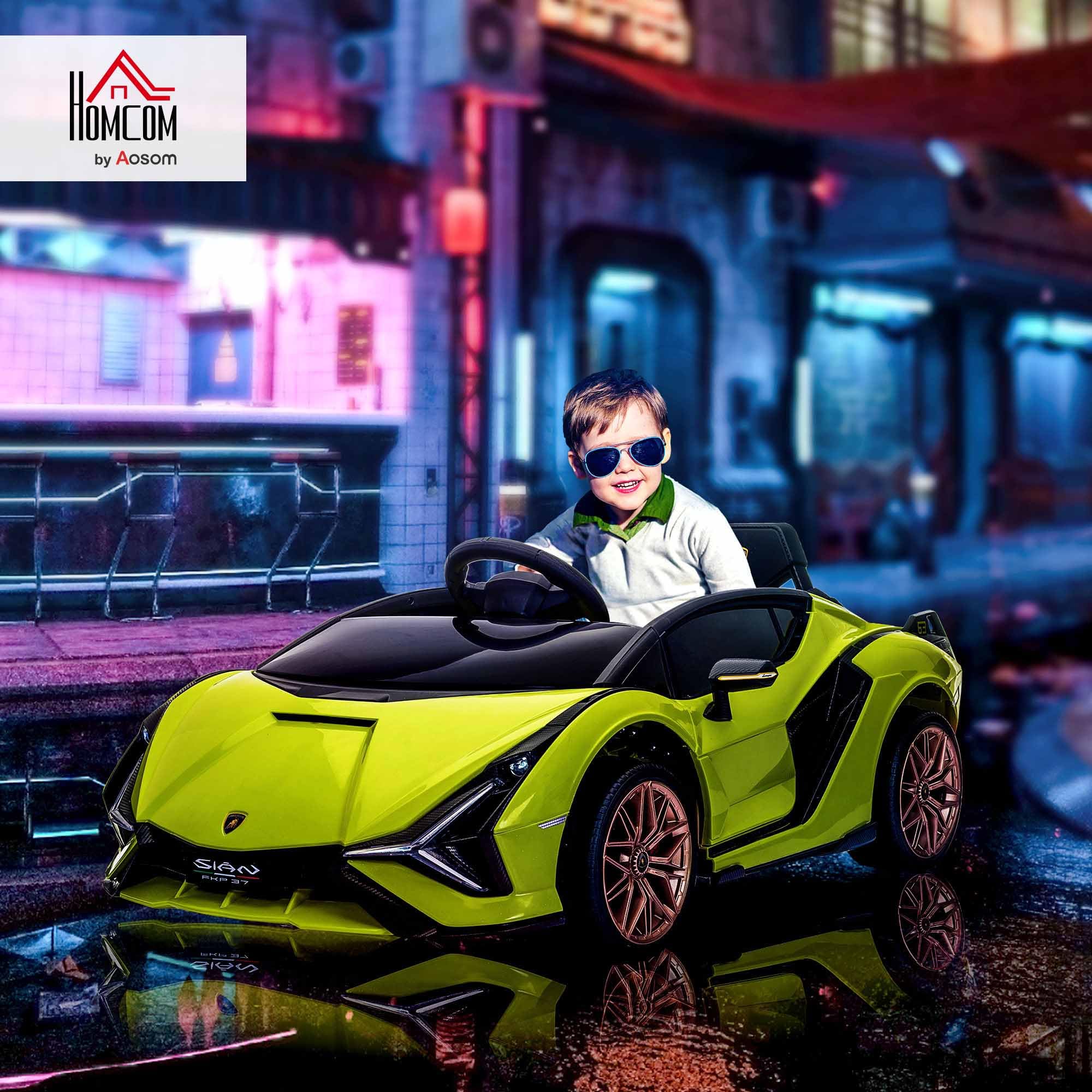 HOMCOM Lamborghini Sian Licensed 12V Kids Electric Ride On Car 2 Motors Toy Car with Remote Control Music Lights MP3 for 3-5 Years Green