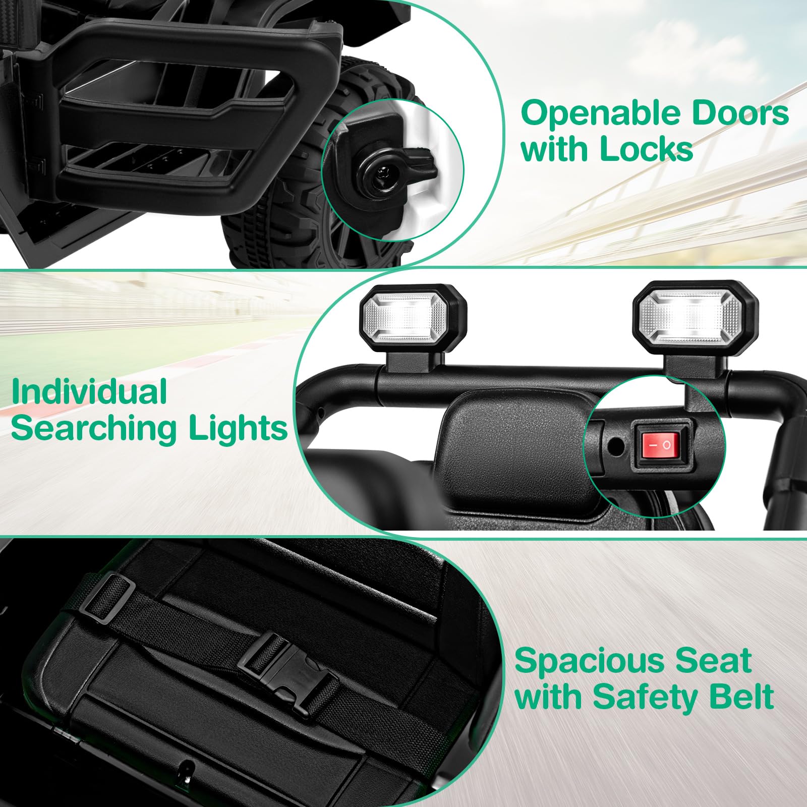 COSTWAY 12V Kids Ride on Car, 2 Motors Electric Off Road Truck with Remote Control, LED Lights, Music, Horn & Wireless Connection, Battery Powered Ride on Toy for Boys Girls (Black)