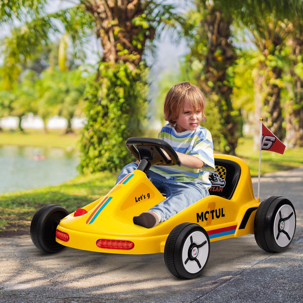 AIYAPLAY Electric Go Kart, 6V Battery Powered Kids Go Kart with Music, Light, Horn, Kids, Ride on Car for 3-5 Years, Yellow