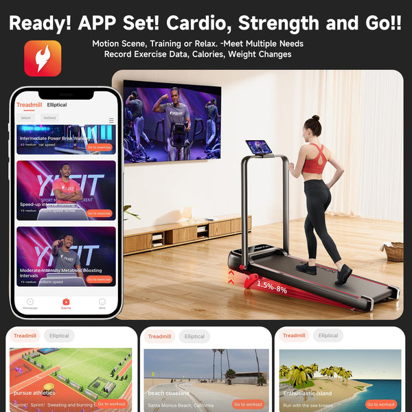 KEEP FUN Walking Pad with Incline, Walking Pad with Handle Bar 3 Level Incline, 300 Lbs Walking Pad Foldable for Home Office, Under Desk Treadmill with LED Display Remote Control & APP