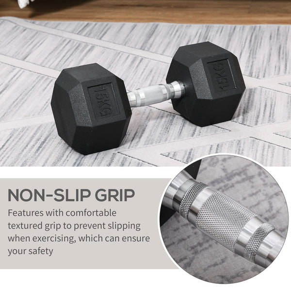 HOMCOM 12.5KG/15KG/17.5KG/20KG Single Rubber Hex Dumbbell Portable Hand Weights Dumbbell for Home Gym Workout Fitness