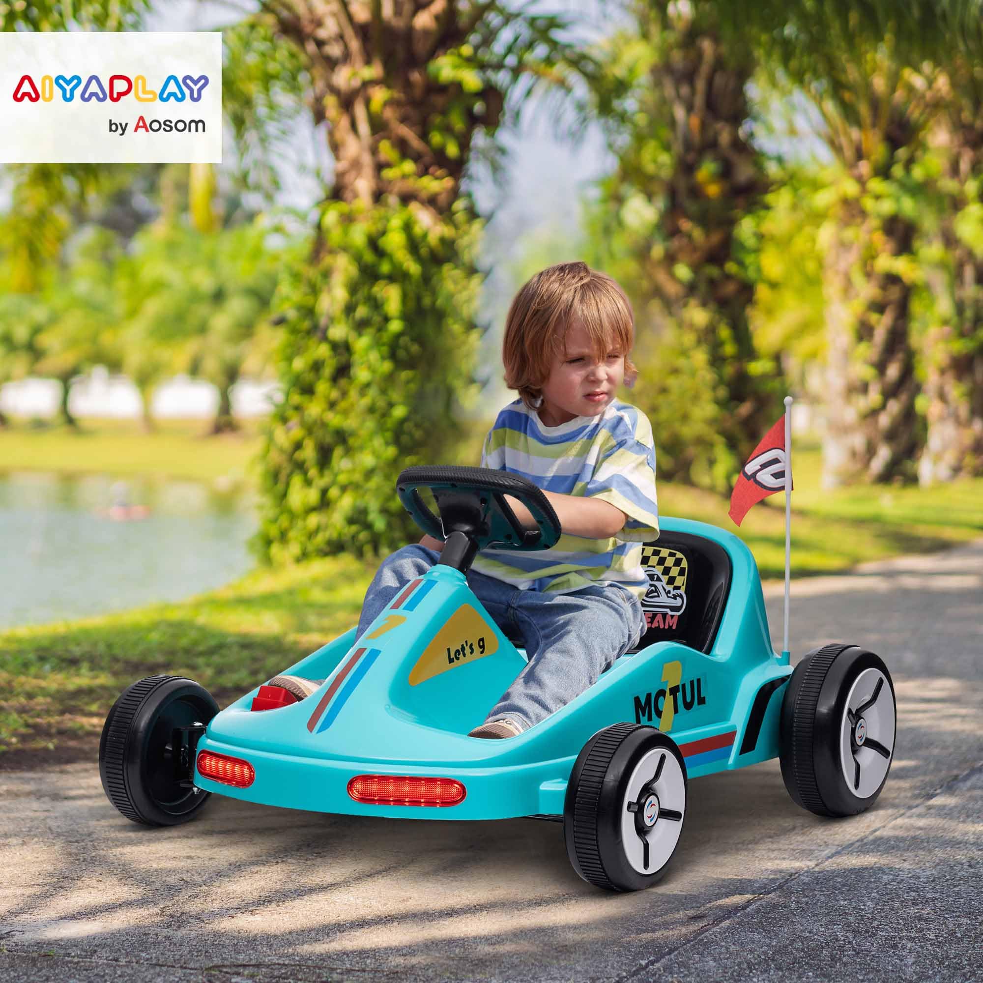 AIYAPLAY Electric Go Kart, 6V Battery Powered Kids Go Kart with Music, Light, Horn, Kids, Ride on Car for 3-5 Years, Yellow