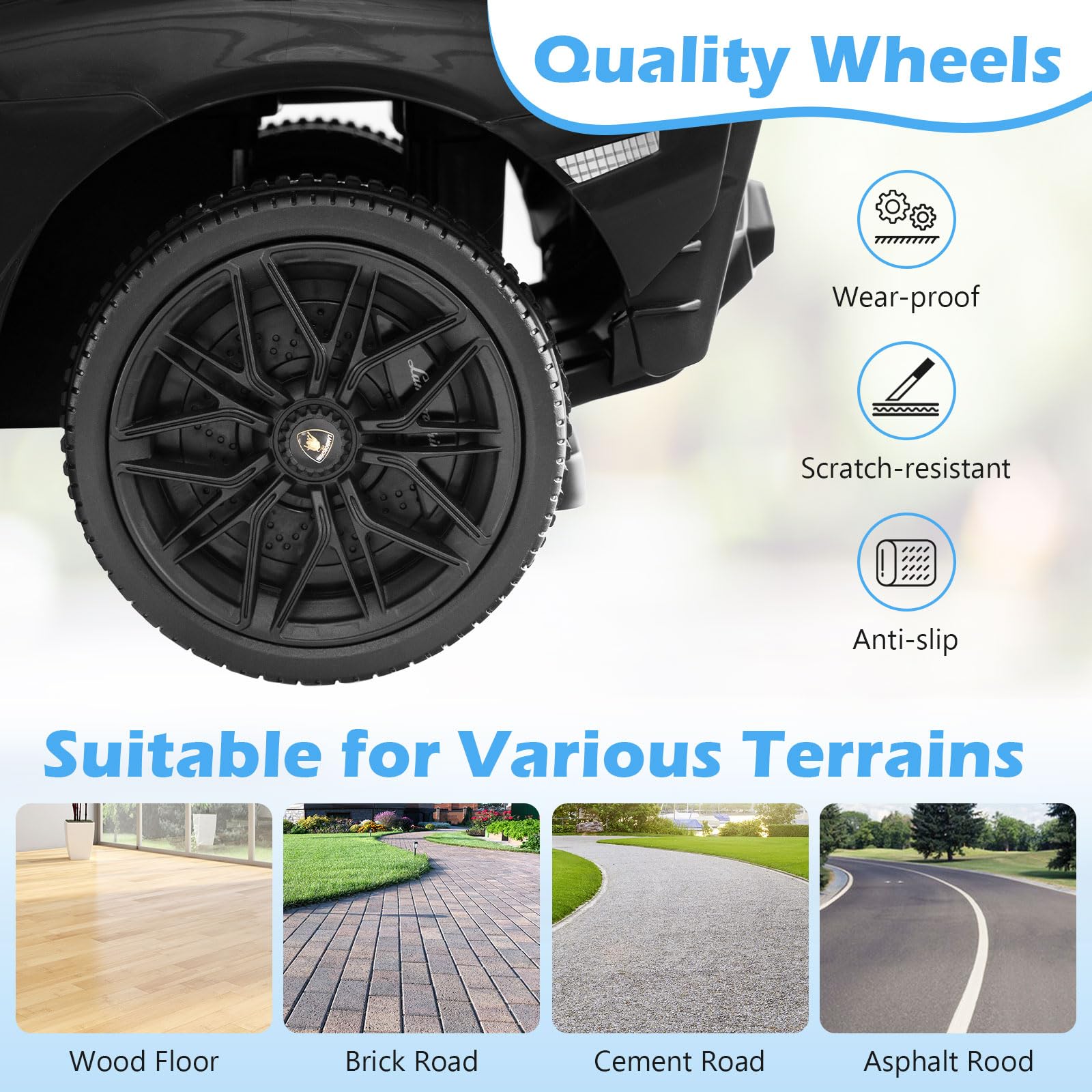 GYMAX 3 in 1 Kids Ride on Push Car, Licensed Lamborghini Push Along Car with Handle, Guardrails, USB Port, Music & Lights, Underneath Storage, Toddler Sliding Toy for 18-60 Months Boys Girls (Black)